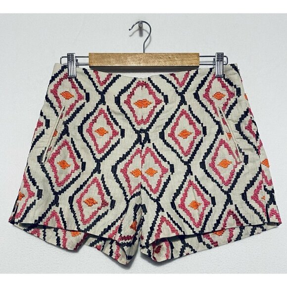 LOFT Womens Size 4 The Riviera Short Ikat Embroidered Linen Shorts Boho Festival - Picture 1 of 10